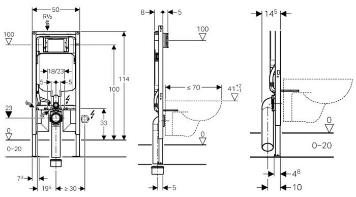 Geberit Slimline 114cm Wall Hung WC Frame with Sigma 8cm Cistern