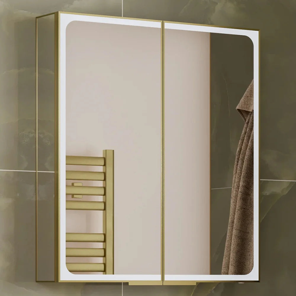 HiB Euna 60 LED Mirror Cabinet Brushed Brass – Bathrooms Direct Yorkshire