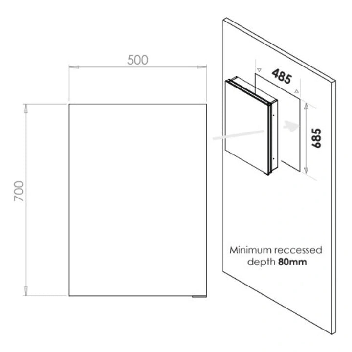 HIB Atrium 50 Semi-Recessed LED Aluminium Mirror Cabinet