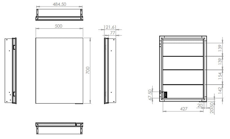 HIB Atrium 50 Semi-Recessed LED Aluminium Mirror Cabinet