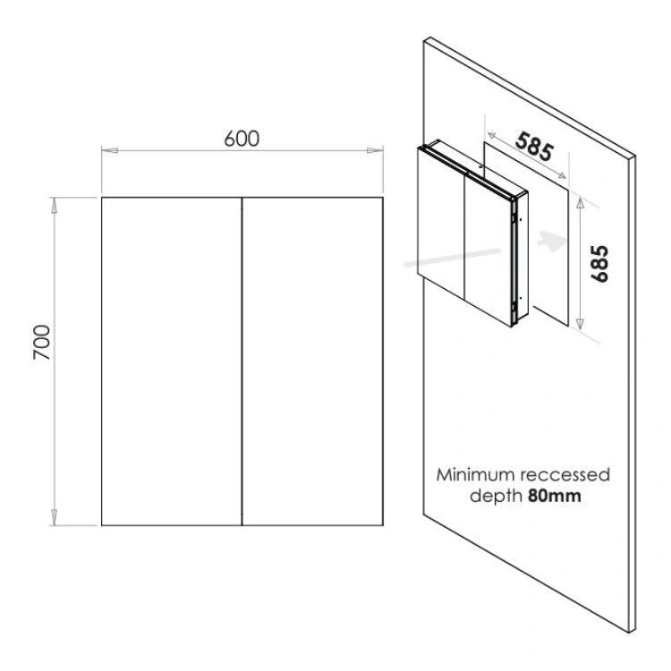 HIB Atrium 60 Semi-Recessed LED Aluminium Mirror Cabinet