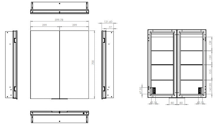 HIB Atrium 60 Semi-Recessed LED Aluminium Mirror Cabinet