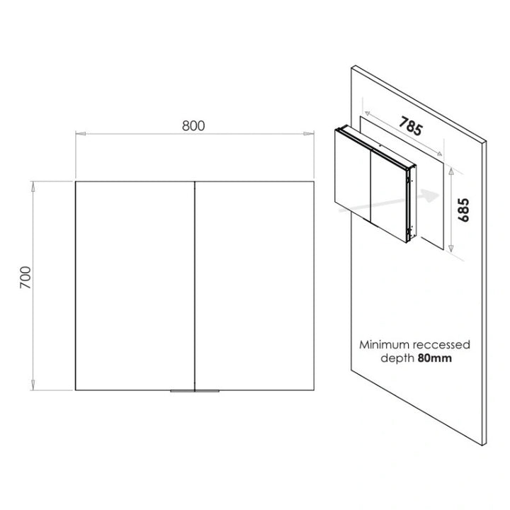 HIB Atrium 80 Semi-Recessed LED Aluminium Mirror Cabinet