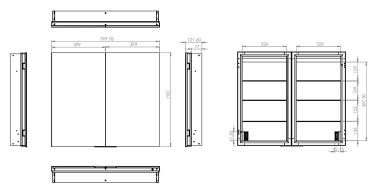 HIB Atrium 80 Semi-Recessed LED Aluminium Mirror Cabinet