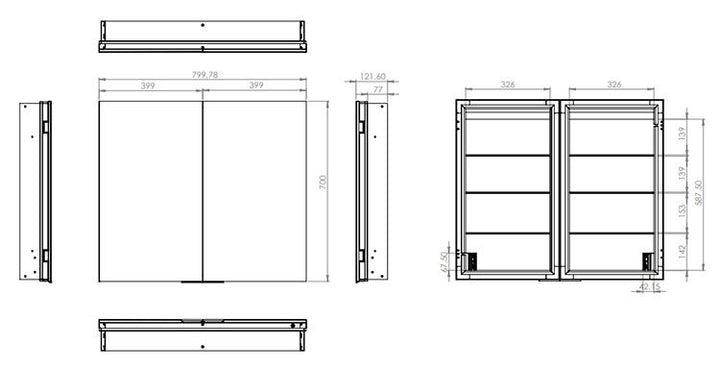 HIB Atrium 80 Semi-Recessed LED Aluminium Mirror Cabinet