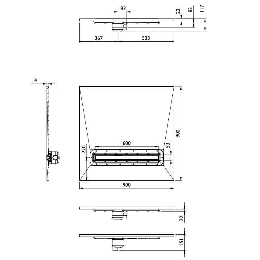 Impey Aqua-Dec Linear 4 Wetroom Tray 600mm Drain