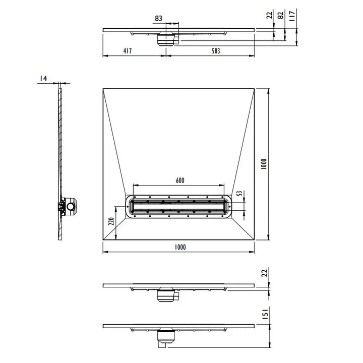 Impey Aqua-Dec Linear 4 Wetroom Tray 600mm Drain