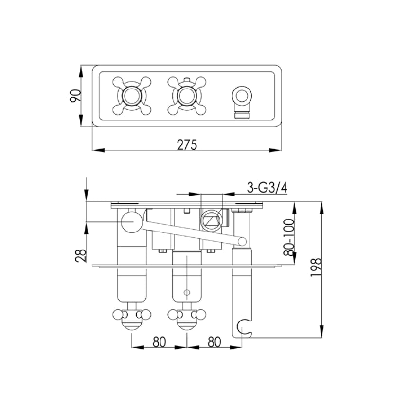 JTP Grosvenor Cross Thermostatic 2 Outlet 2 Handle Valve With Handset