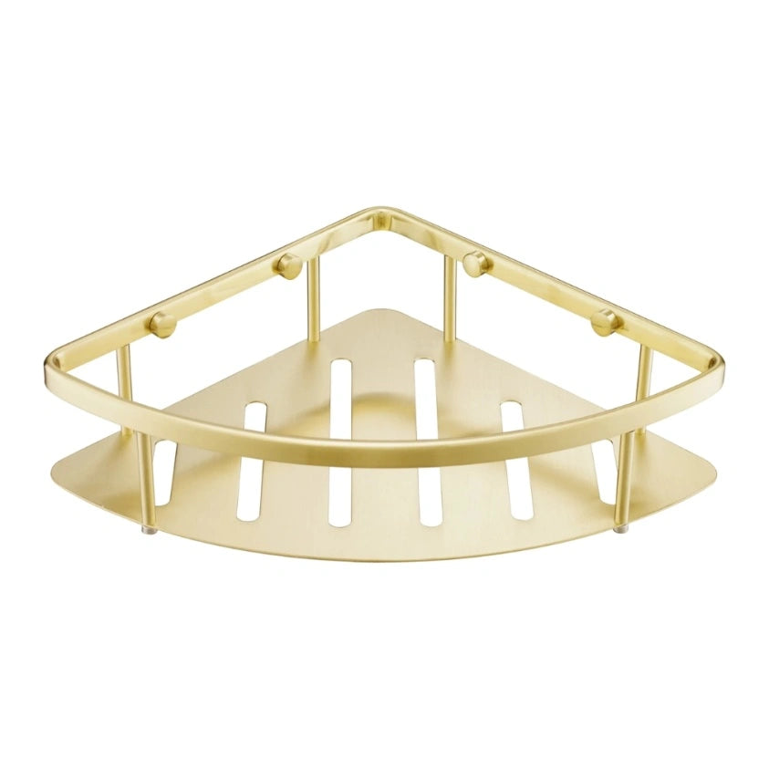 JTP Vos Corner Wired Shower Basket In Brushed Brass