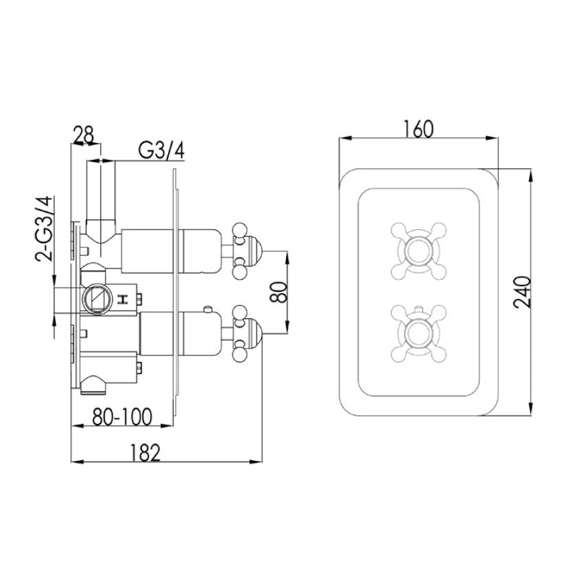 JTP Grosvenor Cross Thermostatic 2 Outlet Shower Valve