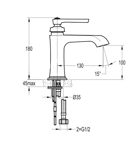 Flova Liberty Mono 180mm Basin Mixer With Clicker Waste