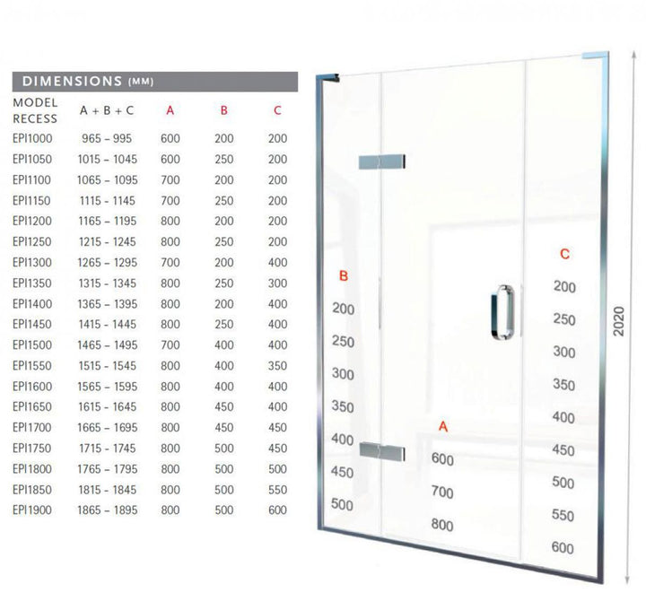 Matki Eauzone Hinged Door With Hinge Panel & Inline Panel For Recess (EPI)