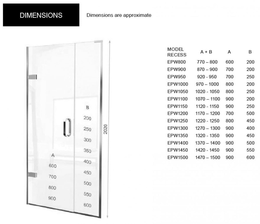 Matki Eauzone Hinged Door From Wall & Inline Panel For Recess (EPW)