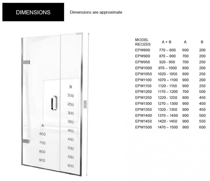 Matki Eauzone Hinged Door From Wall & Inline Panel For Recess (EPW)