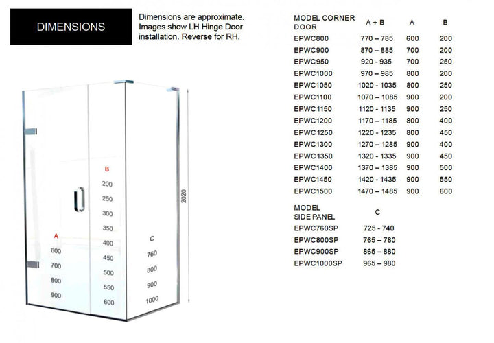 Matki Eauzone Hinged Door From Wall & Inline Panel For Corner (EPWC)