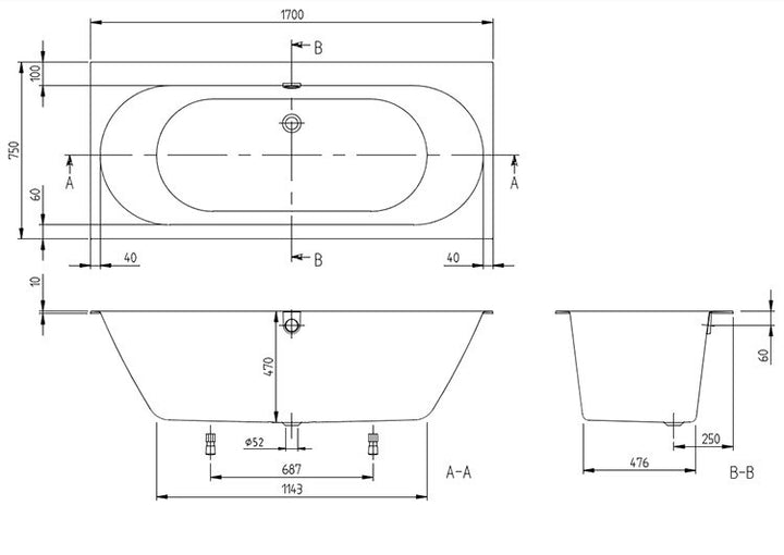 Villeroy & Boch Oberon 2.0 Double Ended Rectangular Bath