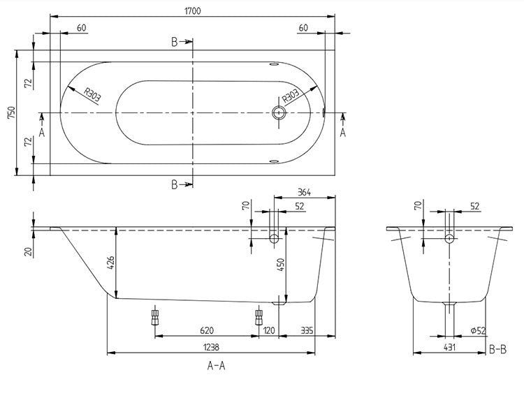 Villeroy & Boch Oberon Single Ended Rectangular Bath