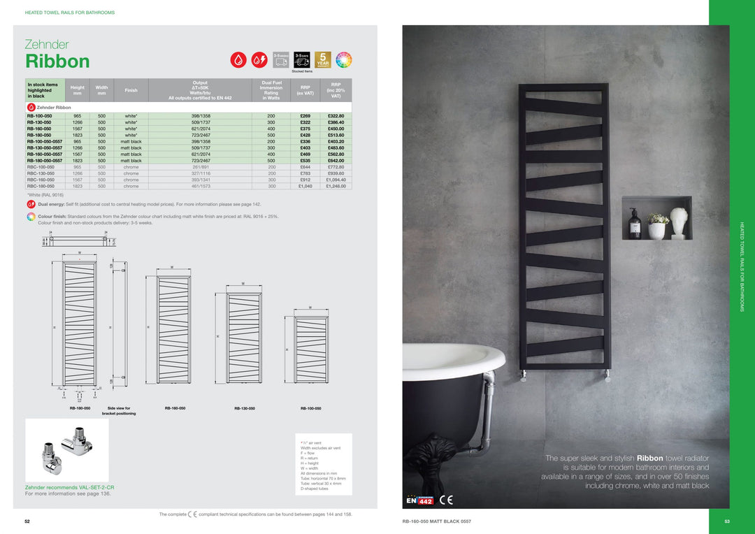 Zehnder Ribbon Towel Radiator In Chrome