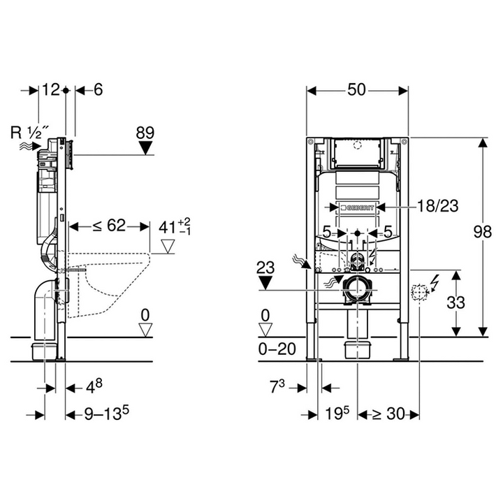 Geberit Duofix Wall Hung 980mm WC Frame and Sigma Concealed Cistern 12cm