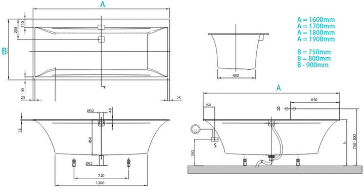 Villeroy & Boch Squaro Edge 12 Duo Rectangular Bath