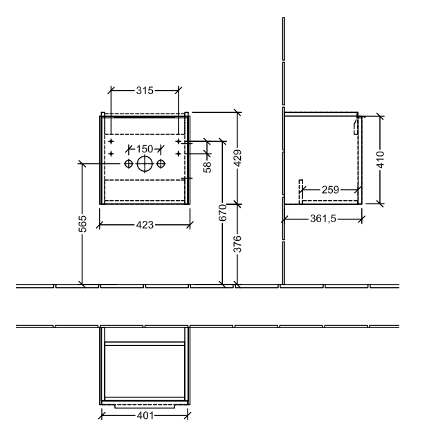 Villeroy & Boch Subway 3.0 450mm Wall Hung 1 Door Vanity Unit & Basin