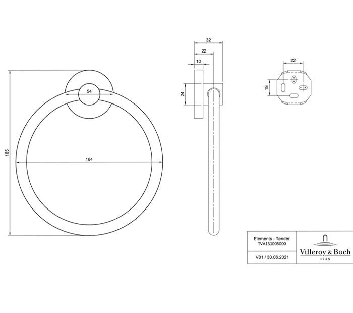 Villeroy & Boch Elements Tender Towel Ring In Chrome