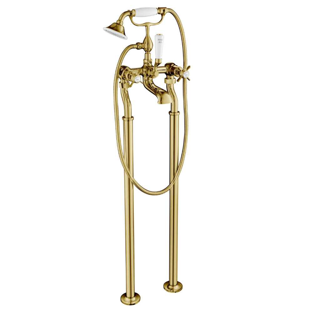 JTP Grosvenor Pinch Freestanding Bath Shower Mixer With Kit In Antique Brass