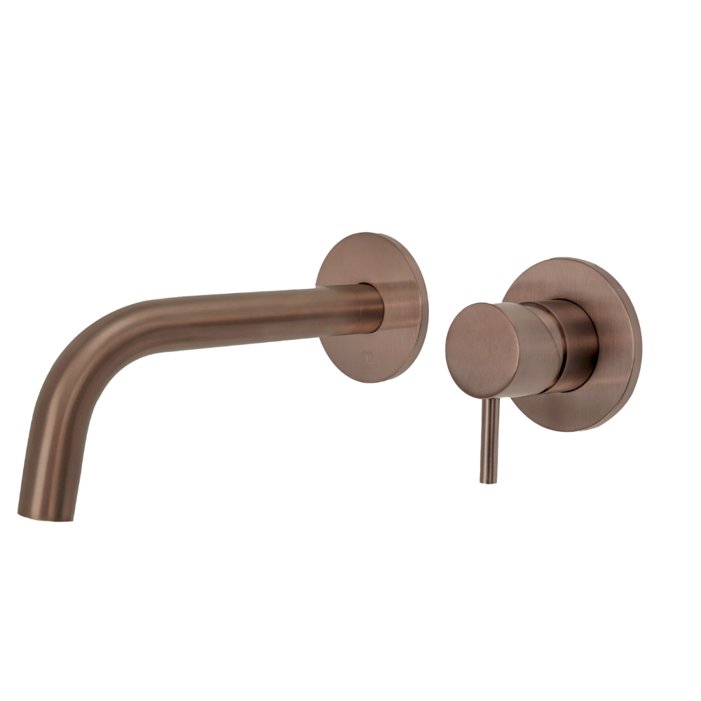 JTP Vos Single Lever Wall Mounted Basin Mixer With Spout In Brushed Bronze