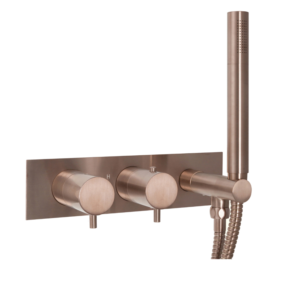 JTP Vos 2 Outlet 2 Handle Shower Valve With Handset In Brushed Bronze