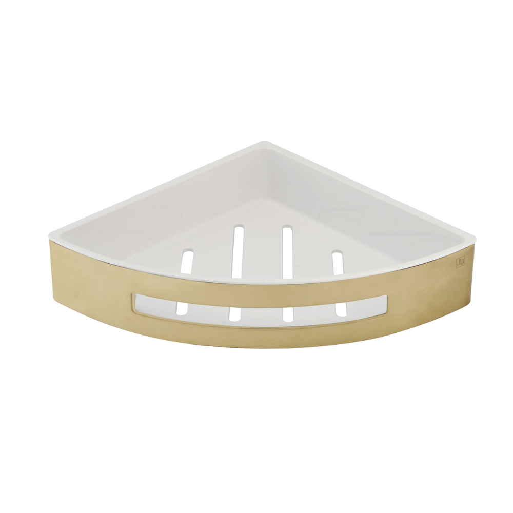 JTP Vos Corner Shower Basket In Brushed Brass