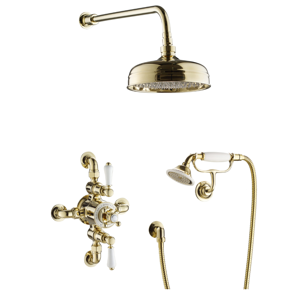 JTP Grosvenor Pinch 2 Outlet Exposed Thermostatic Valve In Antique Brass