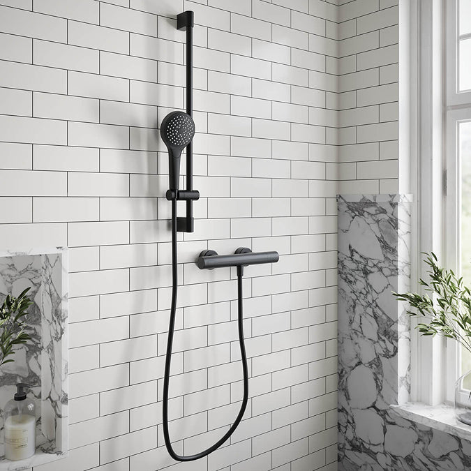 Villeroy & Boch Matt Black Round Exposed Thermostatic Shower Mixer Set