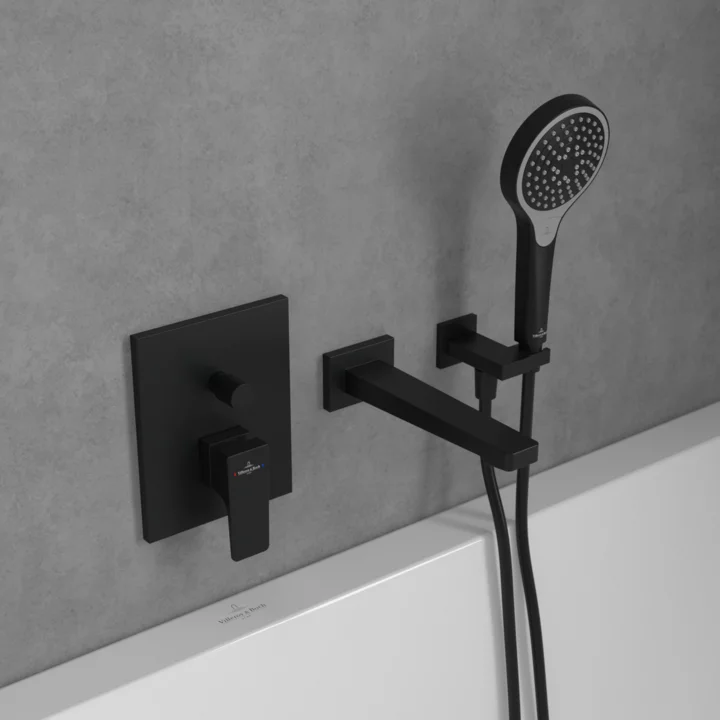 Villeroy & Boch Architectura Square Concealed Single Lever Bath Shower Mixer with Diverter In Matt Black