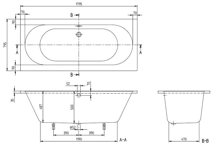 Villeroy & Boch O.Novo Double Ended Rectangular Bath