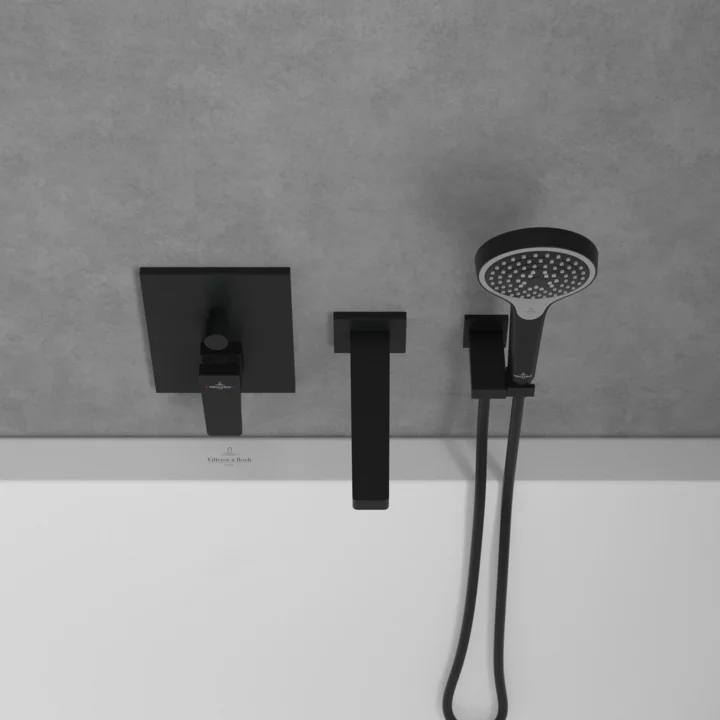 Villeroy & Boch Architectura Square Concealed Single Lever Bath Shower Mixer with Diverter In Matt Black