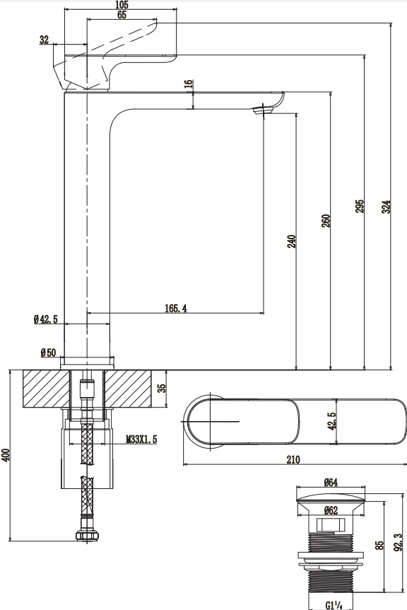 Villeroy & Boch O.Novo Tall Basin Mixer with Push Open Waste In Chrome