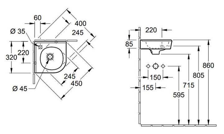 Villeroy & Boch O.Novo 400mm Corner Basin