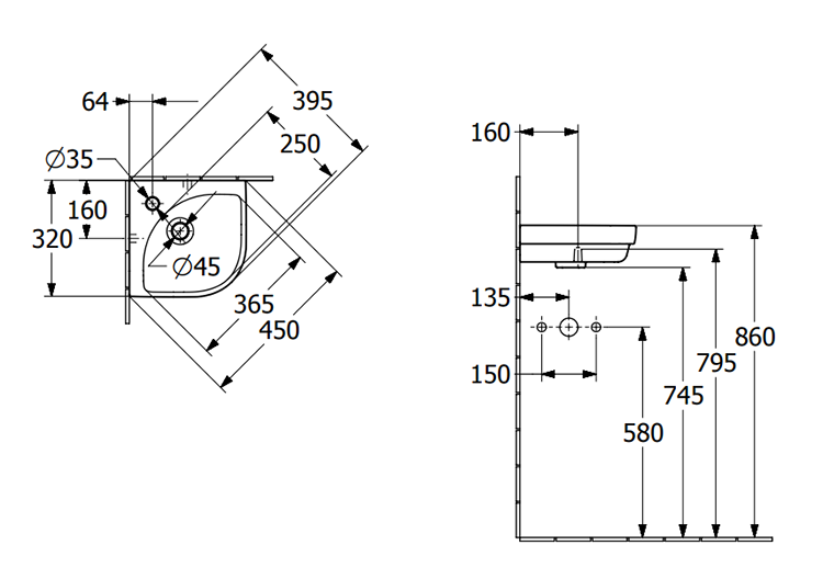 Villeroy & Boch Subway 3.0 320 x 320mm Corner Basin