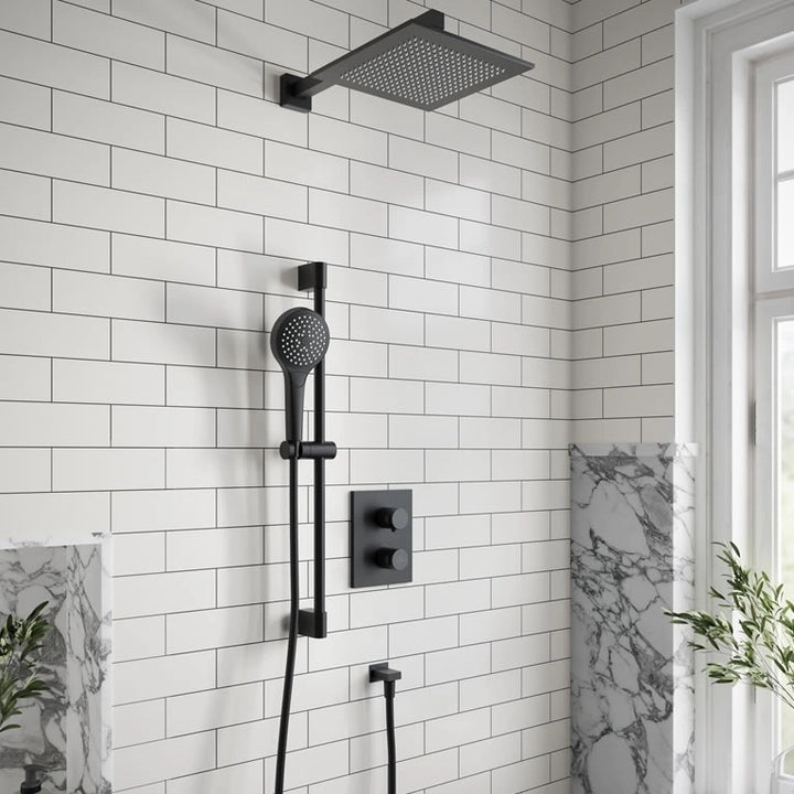 Villeroy & Boch Square Verve Complete Shower Set with Slide Rail Kit In Matt Black