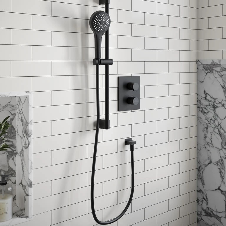 Villeroy & Boch Square Verve Complete Shower Set with Slide Rail Kit In Matt Black