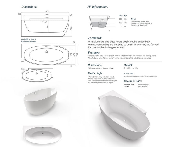 Waters Space Coast 1700mm Corner Set Bath