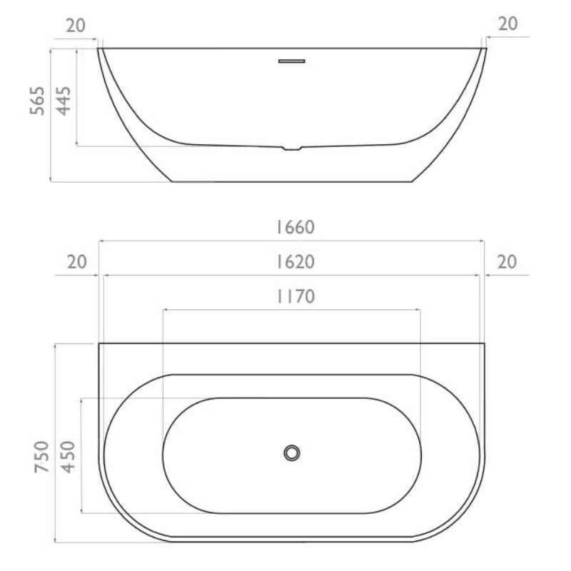 Waters Natura Loche 1660mm Back-To-Wall Bath