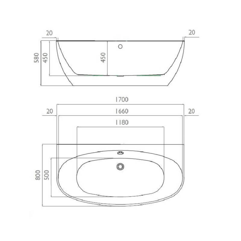 Waters Natura Cove 1700mm Back-To-Wall Bath