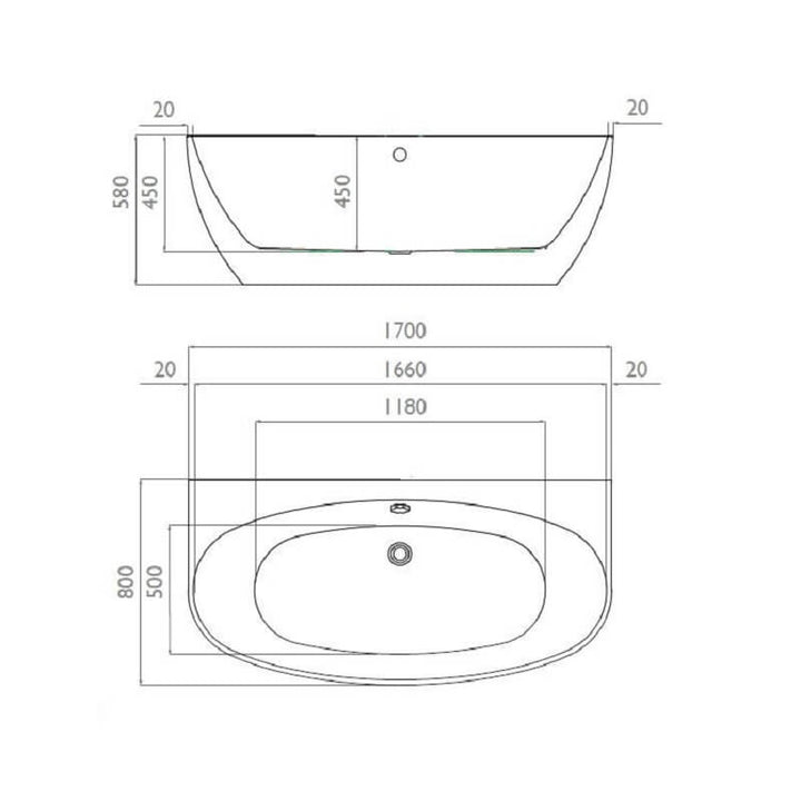 Waters Natura Cove 1700mm Back-To-Wall Bath