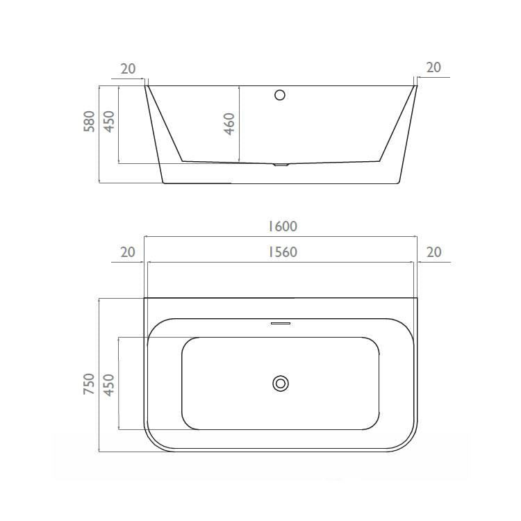 Waters Natura River 1600mm Back-To-Wall Bath