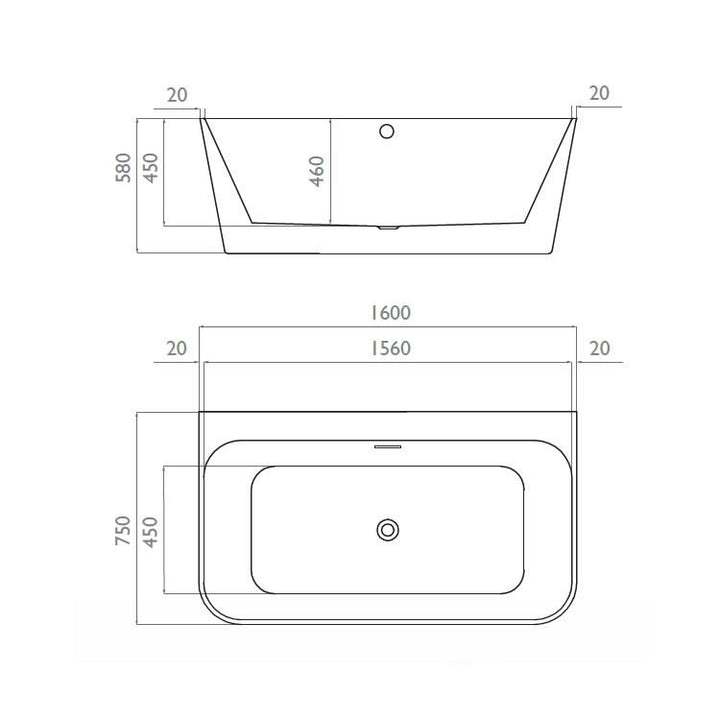 Waters Natura River 1600mm Back-To-Wall Bath