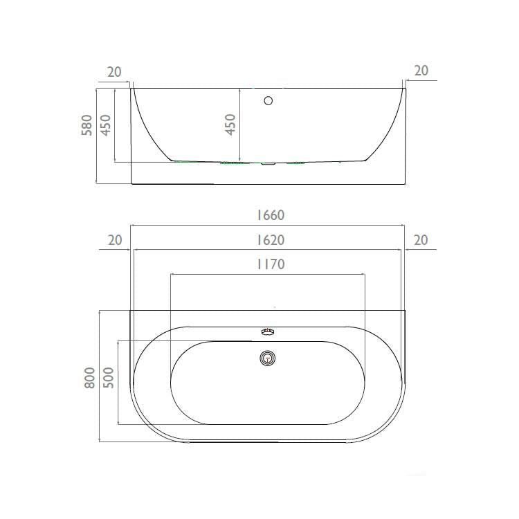 Waters Natura Strait 1660mm Back-To-Wall Bath