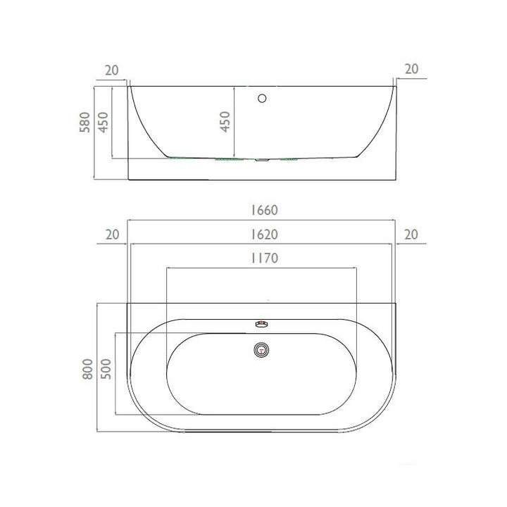 Waters Natura Strait 1660mm Back-To-Wall Bath