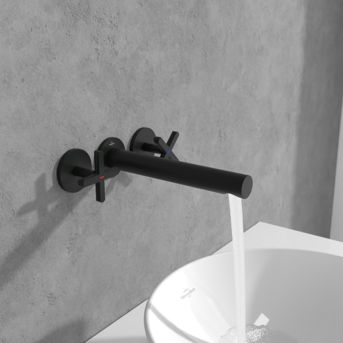 Villeroy & Boch Loop & Friends Wall Mounted Three-Hole Washbasin Mixer In Matt Black