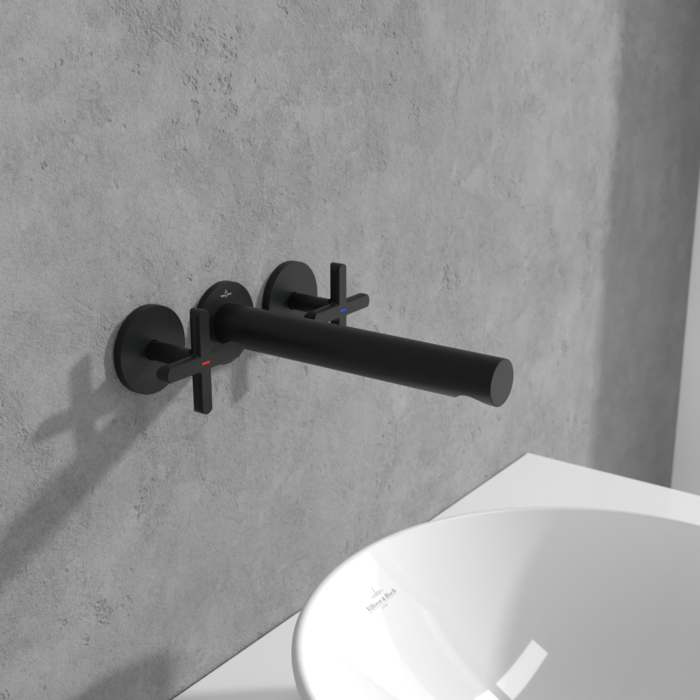 Villeroy & Boch Loop & Friends Wall Mounted Three-Hole Washbasin Mixer In Matt Black